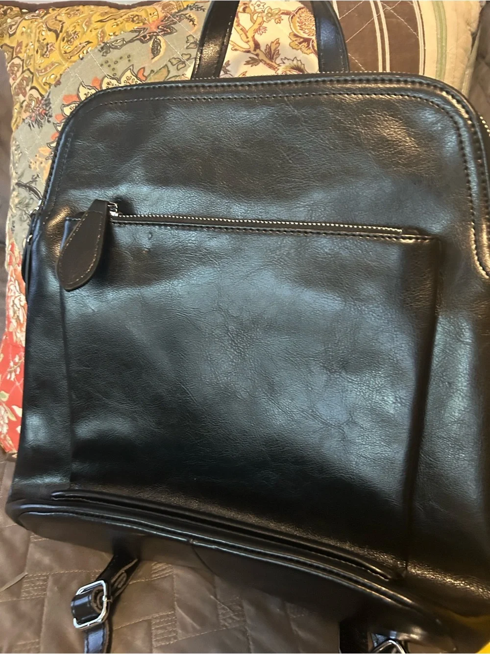 Women’s genuine leather black backpack purse
